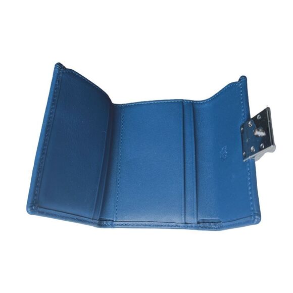 NWOT Auth MCM Veritas Trifold Small Monogram Logo Blue Snap Closure Mini Wallet - Picture 5 of 9